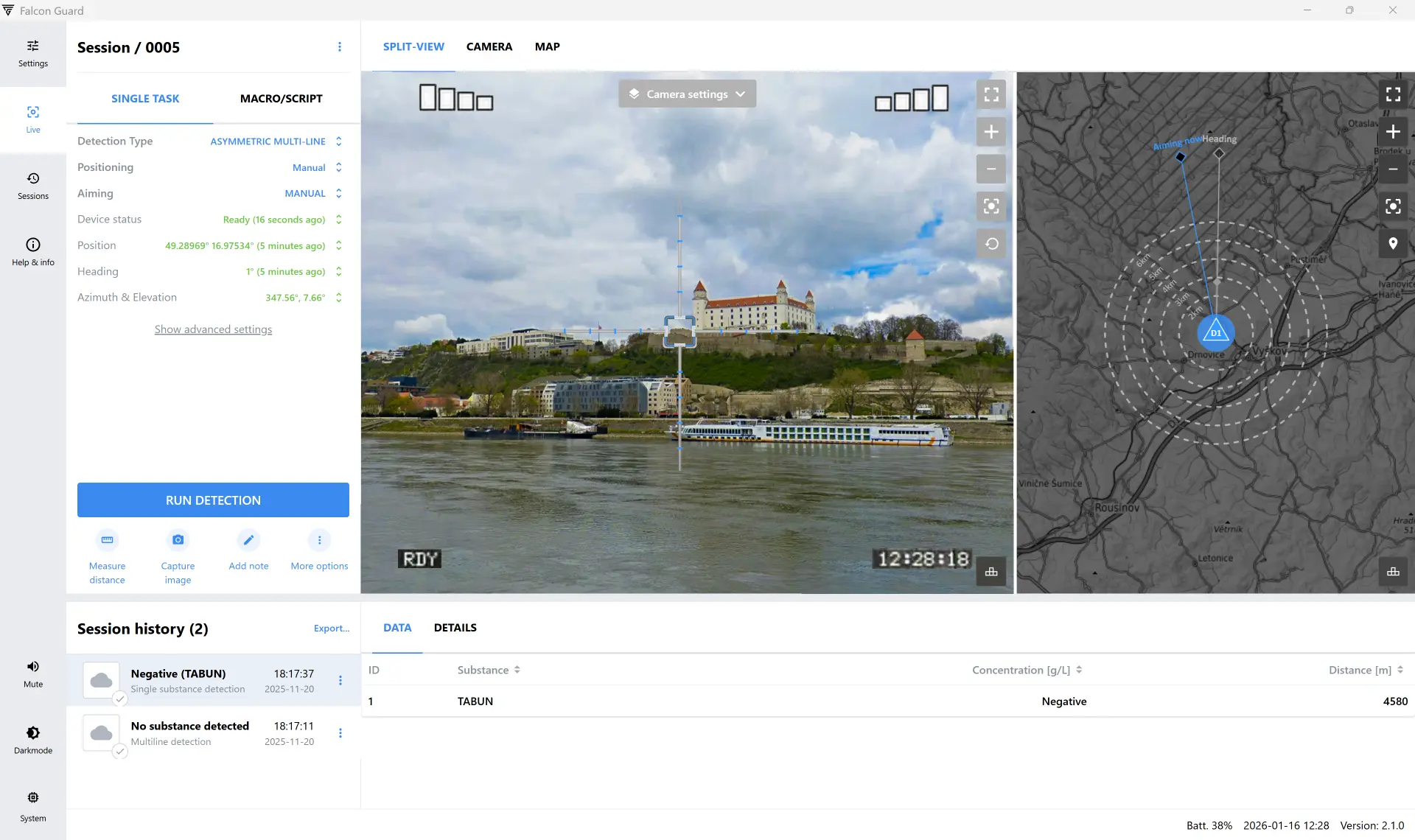 Falcon Guard – live detection view
